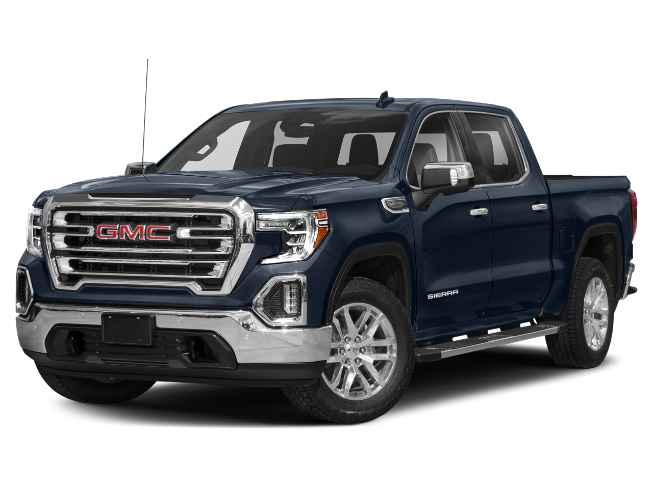 2021 GMC Sierra 1500 SLT in Pacific Blue Metallic — front three-quarter view